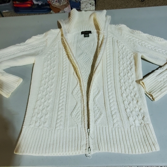 Eddie Bauer Heavy Knitted Cream/Winter White LS Zippered Sz M Cardigan Sweater - Picture 8 of 10